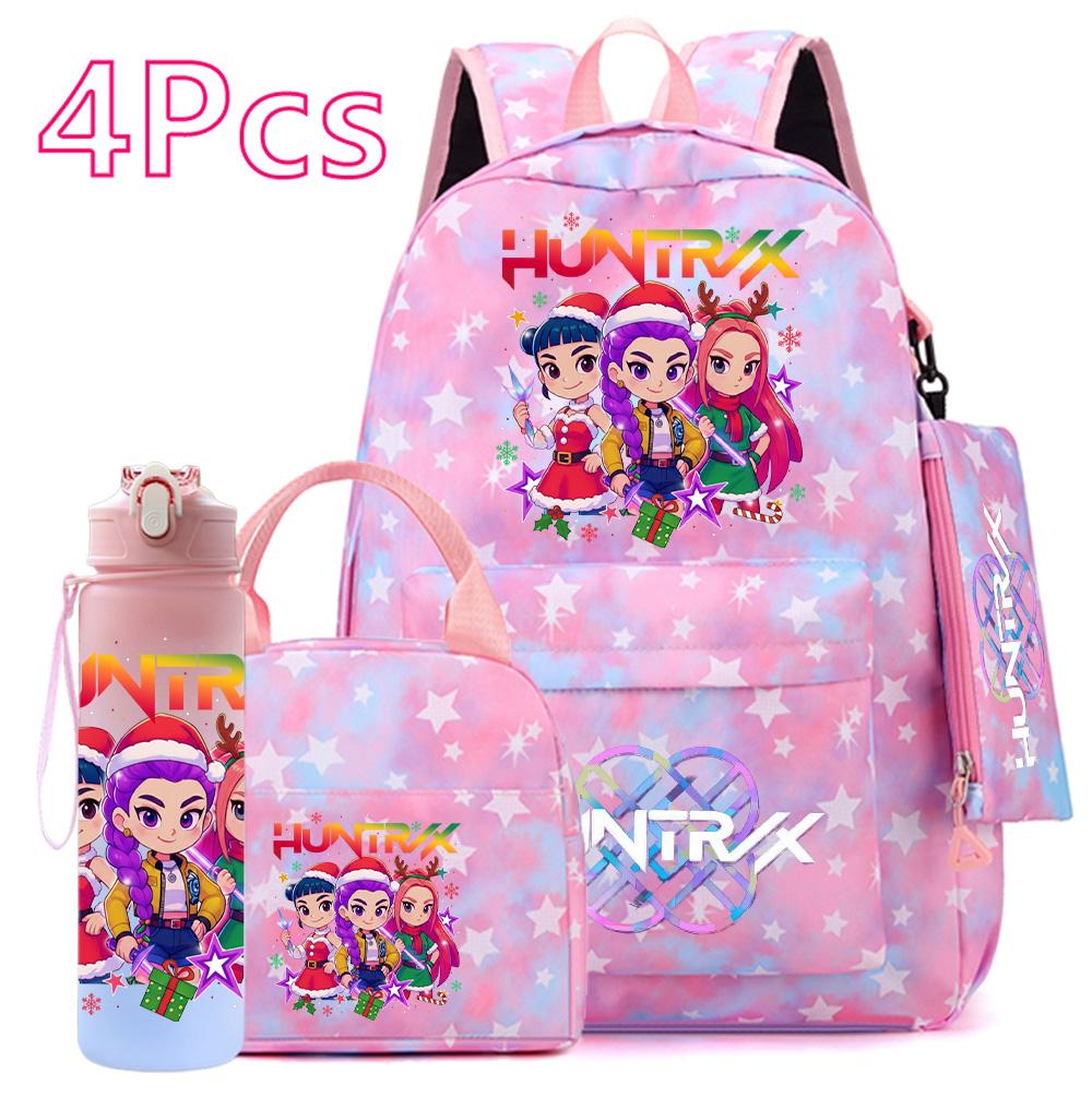 4 st/set Jul K-POP Tryckt Ryggsäck Handväska Pennskrin 750 ml Vattenflaska för Tonåring Pojke Flicka Bokväska Skolväska Med Drickmugg Barnpresent
