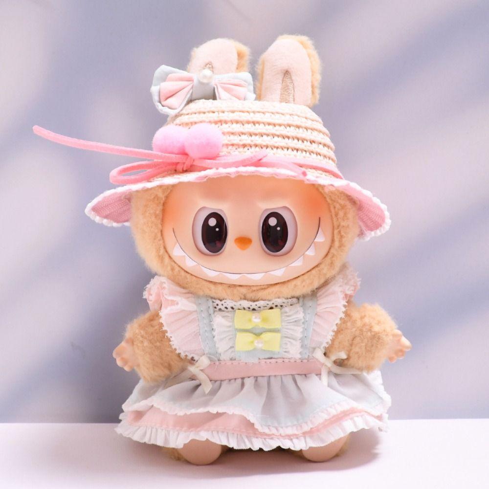 

Straw Hat Labubu Doll s Dress Handmade 17cm Plush Dolls Clothes Cotton Doll Accessories Style 1