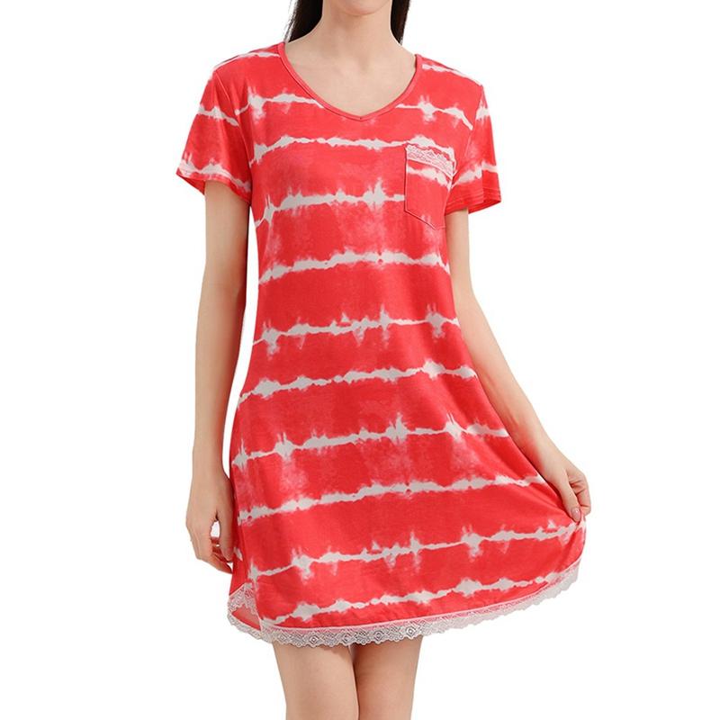 Women's Short Sleeve Loose Nightdress Printed Nightgown