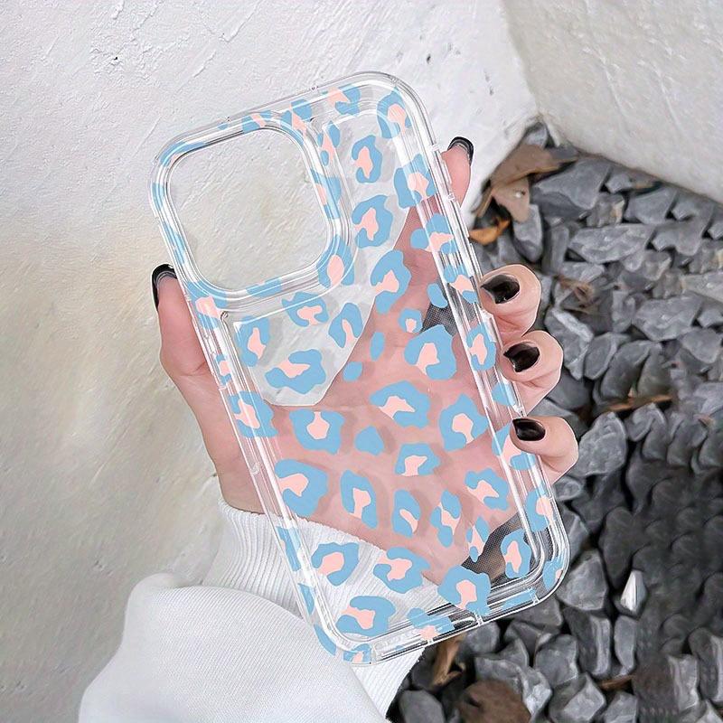 Blue Leopard Print TPU Phone Case Suitable for iPhone 17 16 15 14 13 12 11 Pro/Max/Plus Anti Drop and Shockproof Back Cover