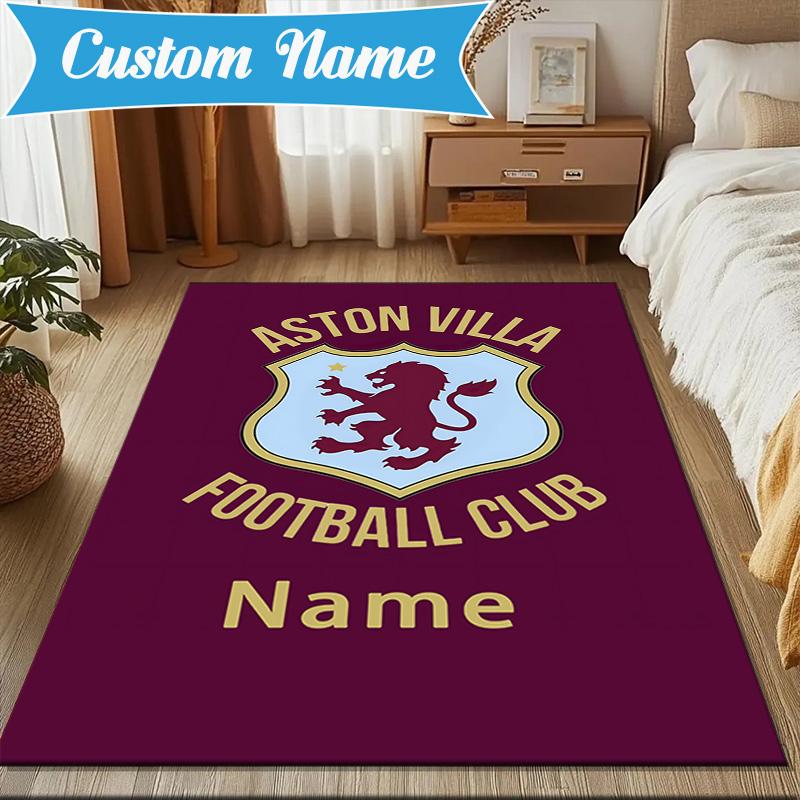 Custom Name Aston-Villa Pride Rug Game Carpet, Floor Mat for Bedroom Living Room Entryway Rug, Home Decor Idea Gift for Christmas birthday