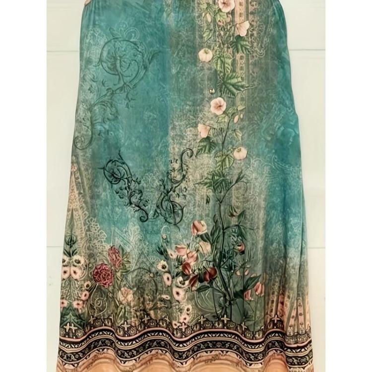 Women Casual Midi Dress Notched Neck Floral Print Sleeveless Clothing