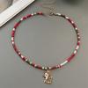Christmas Necklaces for Women Girls Handmade Rice Beads X'mas Tree Santa Claus Snowman Gift Necklace Pendant New Year Jewelry