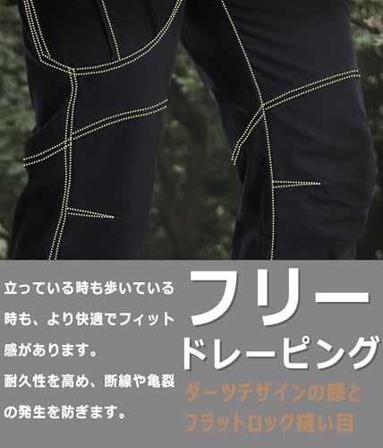 TACVASEN Heren 3D Cargo Broek, Multifunctioneel en Rekbaar, voor Fietsen en Werk, Effen Zwart, Maat 2XL