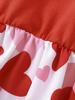 European & American Style Girls' Short Sleeve Heart Print Knitted Dress