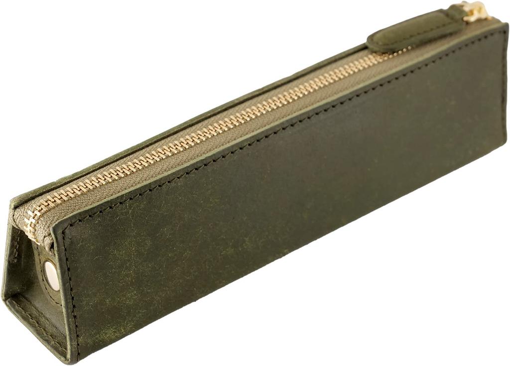Pencil Case PB Zipper Pencil Case M Oliva Leather Italian Leather Slim Simple Slip-on (Green) IPV-5801