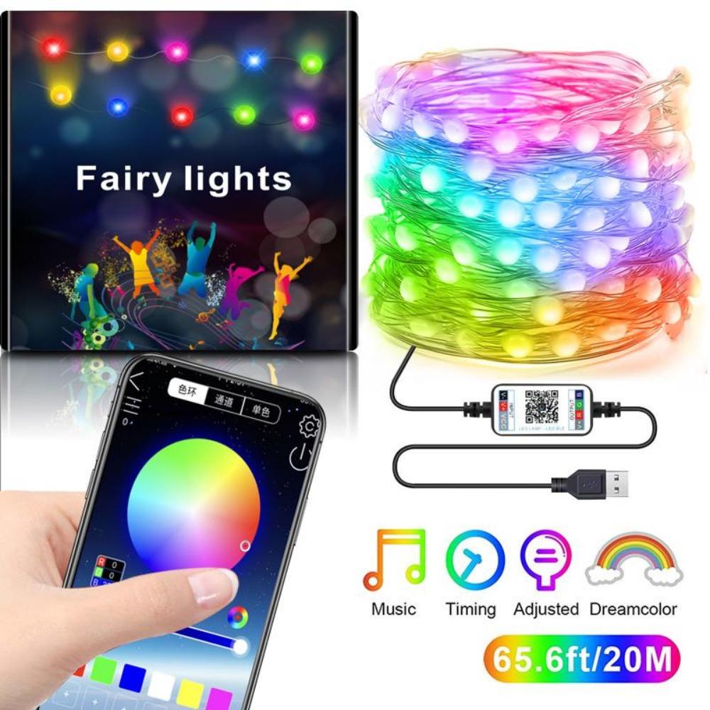 5M/10M/20M Smart RGB Fairy String Light APP Bluetooth Control Waterproof USB Copper Wire Lights 16 Colors New Year Decoration