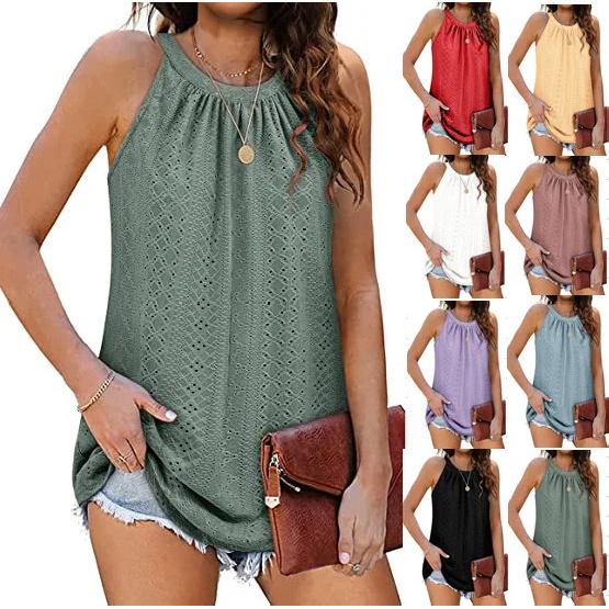 

New Women s Vest Top Round Neck Sleeveless Vest Female Hollow Out Comfortable Breathable Tops Casual Multiple Colors Available S чорний