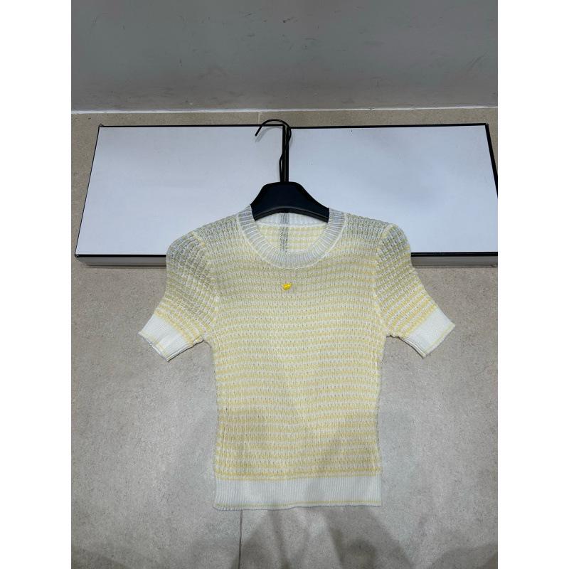 Trendy Knit Striped Color-Block Round Neck Short Sleeve Casual Age-Reducing Versatile Top