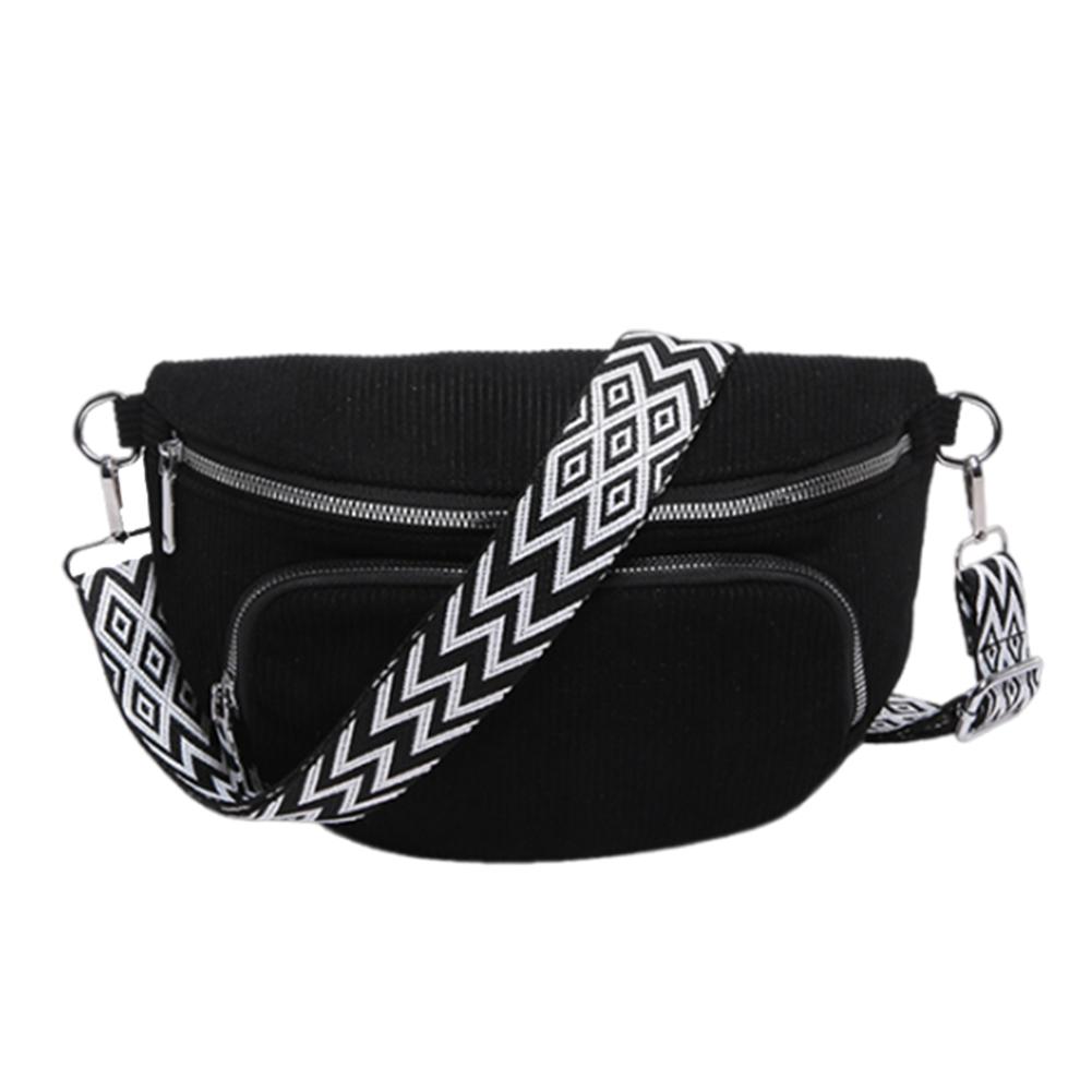 

Corduroy Chest Bag Fashion Fanny Pack Wide Guitar Strap Stylish Crossbody Bag Multi-pockets Casual Waist Bag Casual Sports Bag чорний