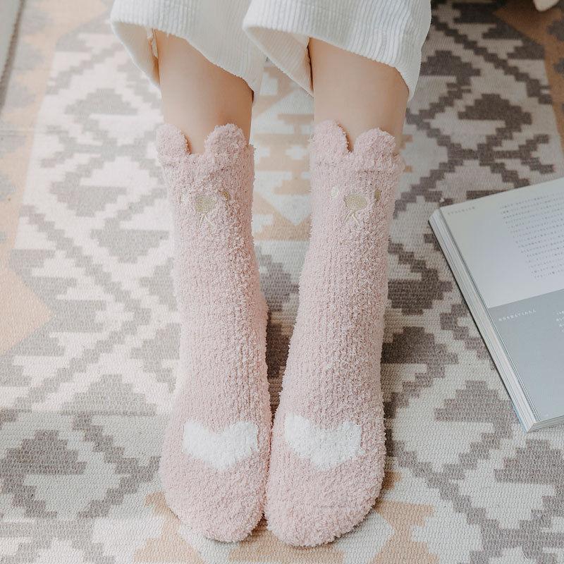 Women's Coral Fleece Winter Cat Claw Home Plush Socks Sleep Socks Floor Socks