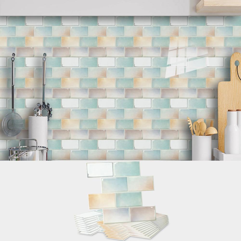 Beige Modern PVC On Wall Decals for Kitchen Walls Waterproof Minimalist Brick Pattern 28.5 28.5 26cm 10pcs Set