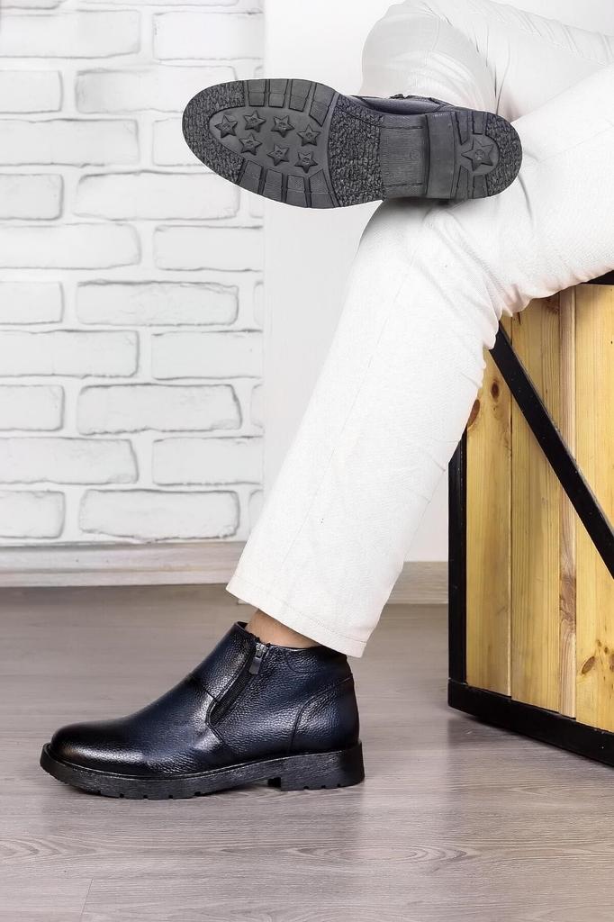 Men's Fashion Genuine Leather Flat Heeled Boots Bootie Chelsea Non-Slip Sole Zippered Casual Boots Black Shoes