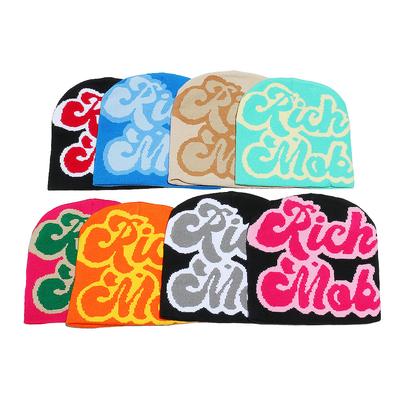 Temu Autumn and Winter New Knitted Pullover Hat Multi-color Letter Cold Hat Men's and Women's Wool Knitted Hat