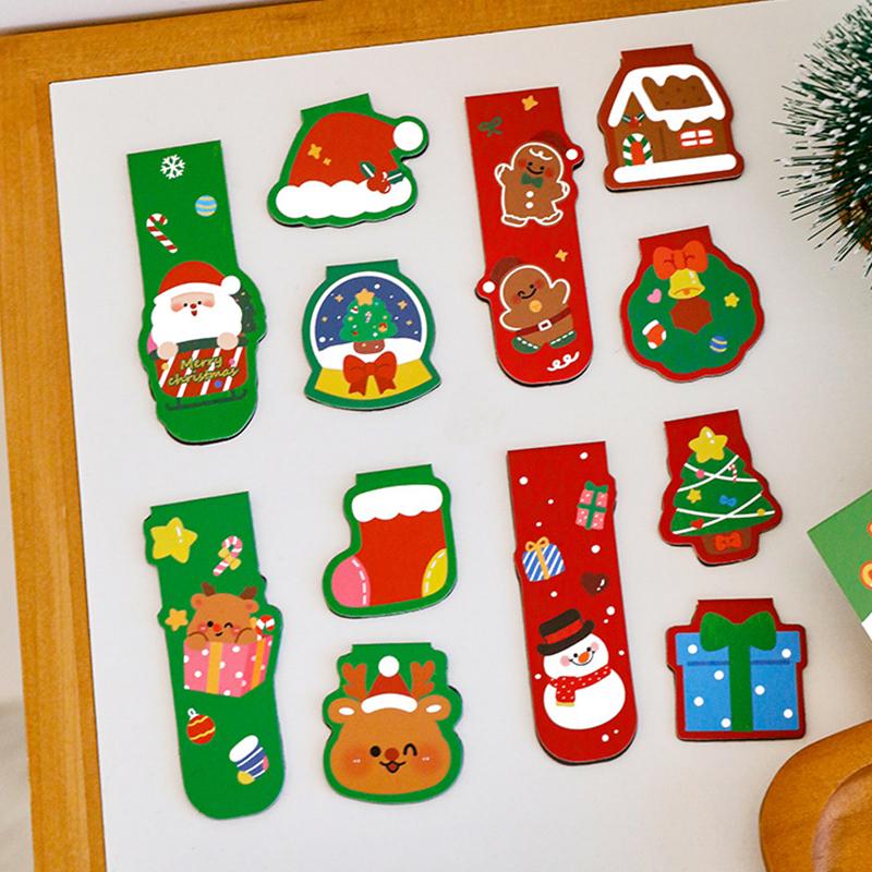 1/4 Set Kawaii Christmas Santa Claus Elk Snowman Magnetic Bookmarks Cute Stationery Bookmark For Books School Office Supplies