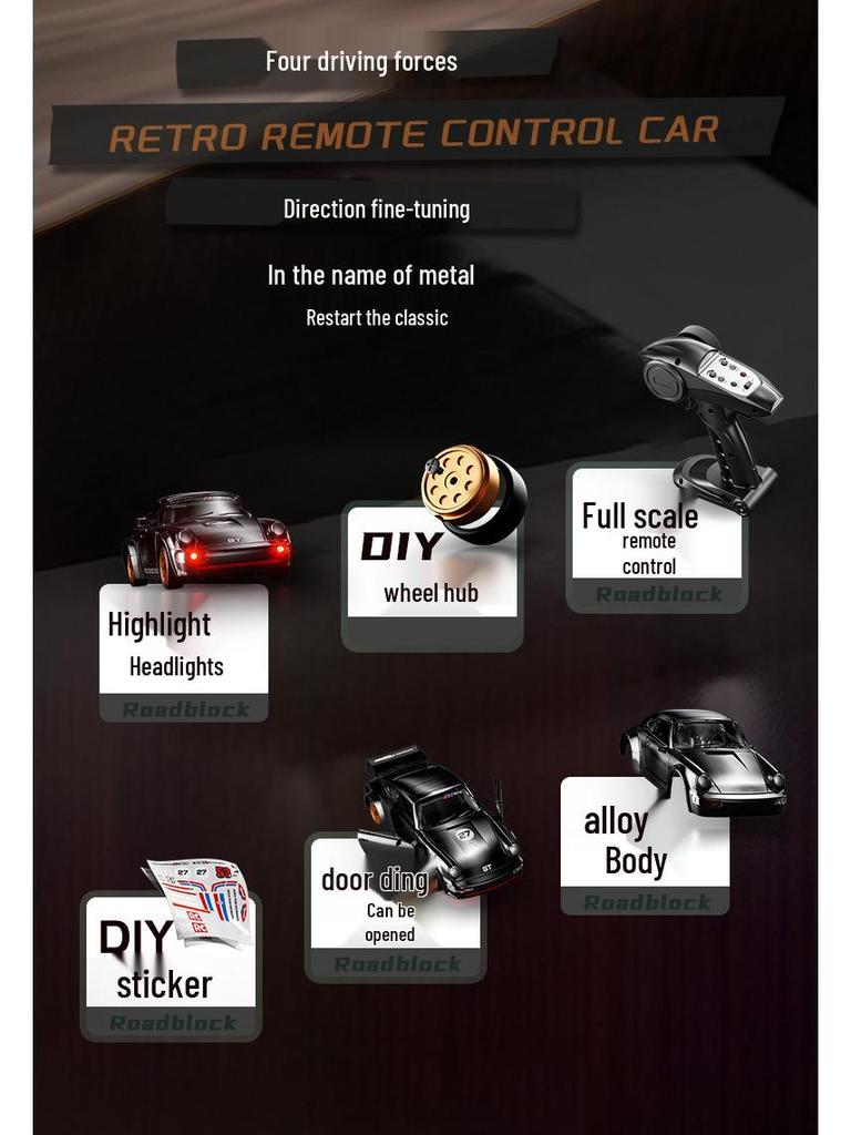 1:43 Scale Alloy Drift RC Car with Openable Doors - Mini Desktop Remote Control Toy