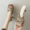 Summer Minimalist High-heeled Sandals Fashionable Versatile Casual Wear Square Toe Comfortable Semi Slippers