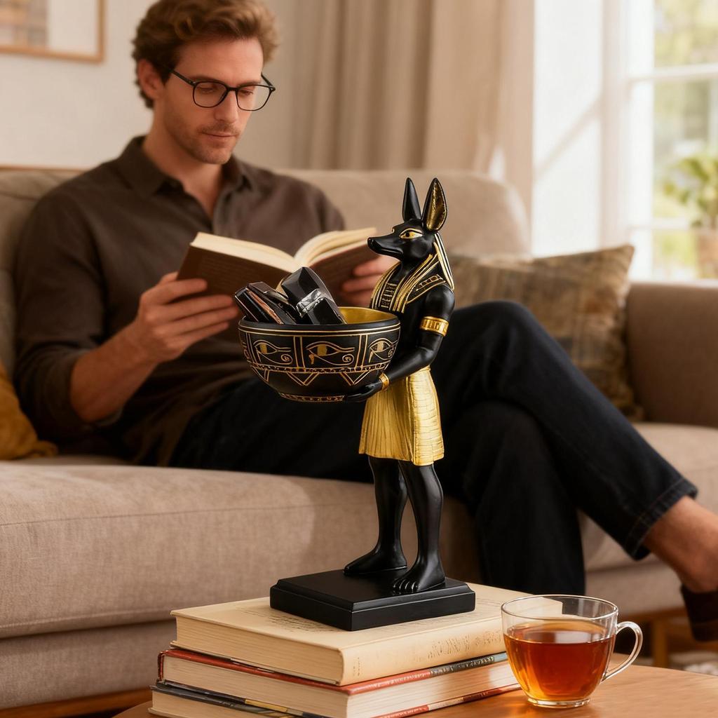 Dog Statues For Table Decorative Standing Animal Figurines With Bowl Egyptian Dog Desktop Ornament For Living Room Bedroom Shelf