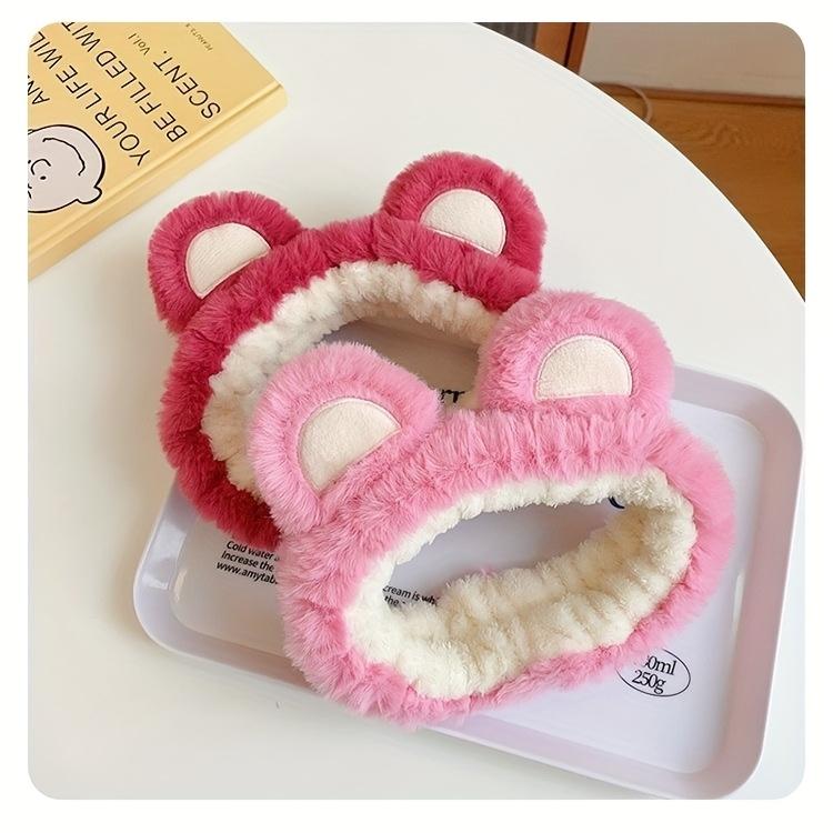 Disney Strawberry Bear Plush Hairband Women's Winter Face Wash Anti-Slip Headband Used for Applying Mask Special Headband Hairpin Headgear