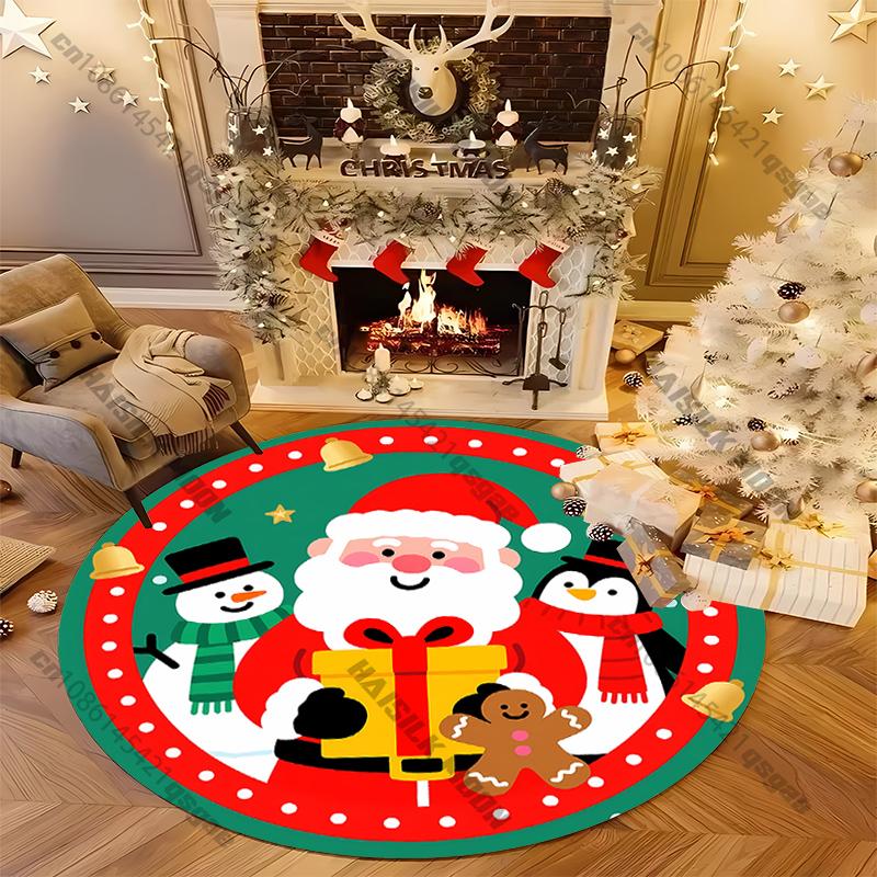 Christmas Round Carpet Rug for Home Living Room Bedroom Atmosphere Decoration Easy To Care All Seasons Mat Home Decor Kids Gifts