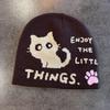 Cat Pattern Letter Embroidery High Top Knit Cap For Autumn Winter Fashion
