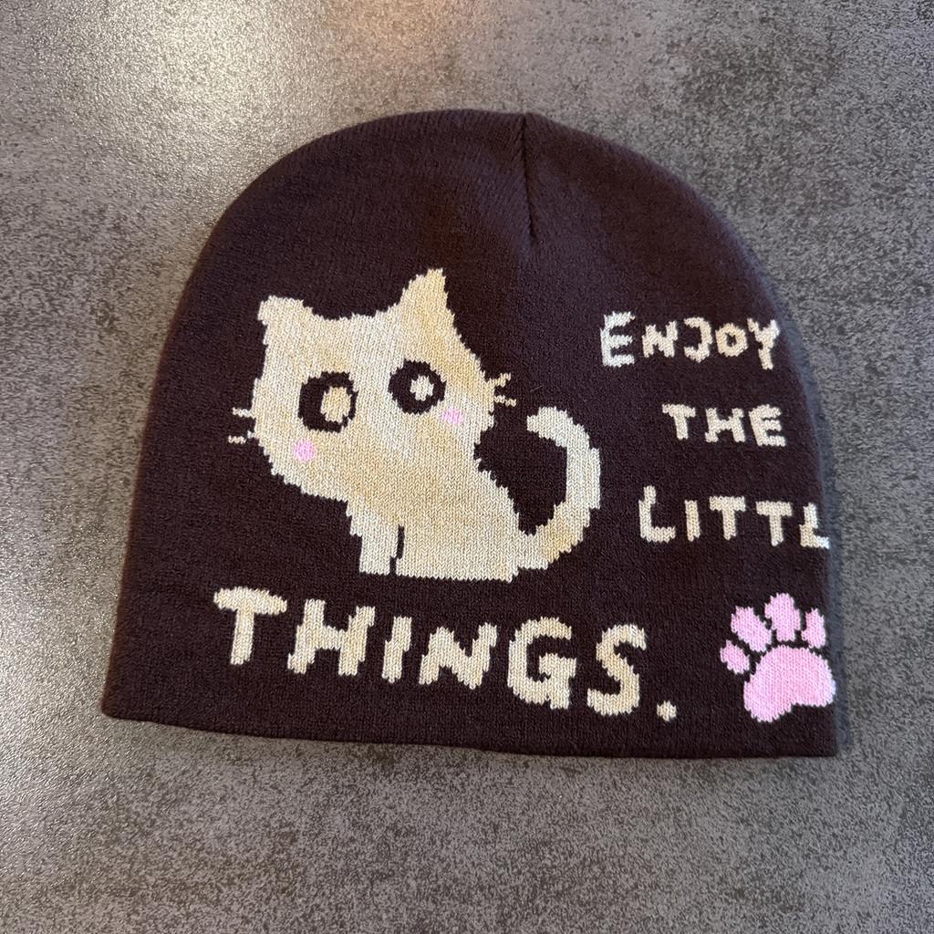 Cat Pattern Letter Embroidery High Top Knit Cap For Autumn Winter Fashion