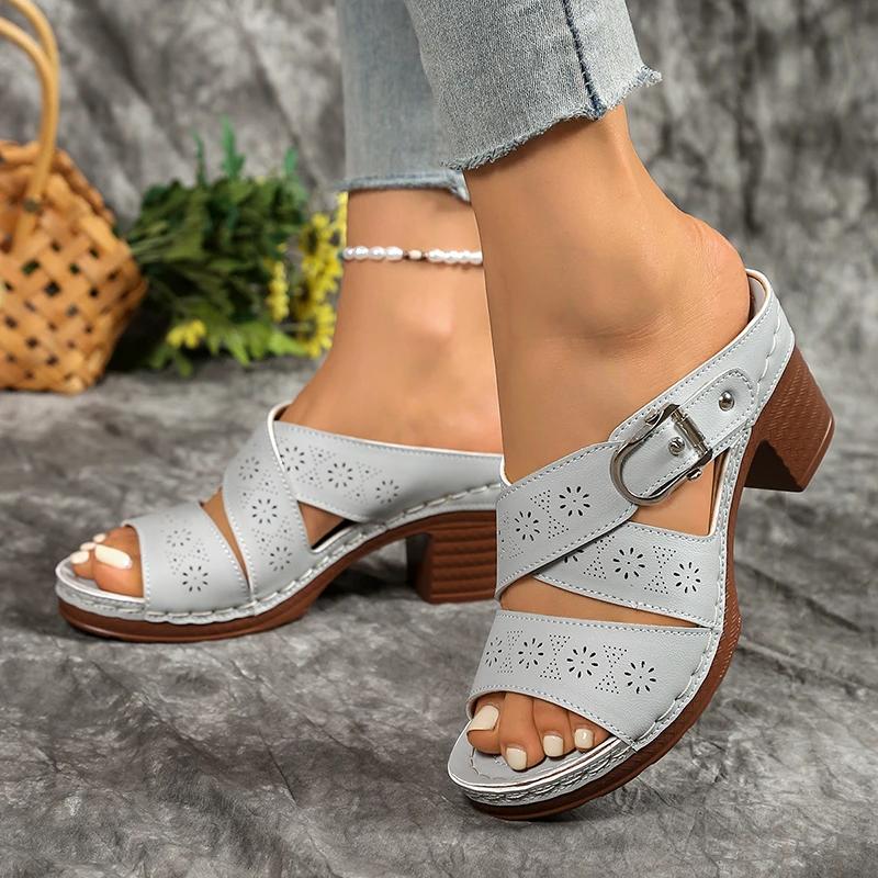 Fashion New Fashion Chunky Heels Sandals for Women Summer 2025 Lightweight High Heel Slippers Woman Comfort Slip On Beach Sandals Mujer