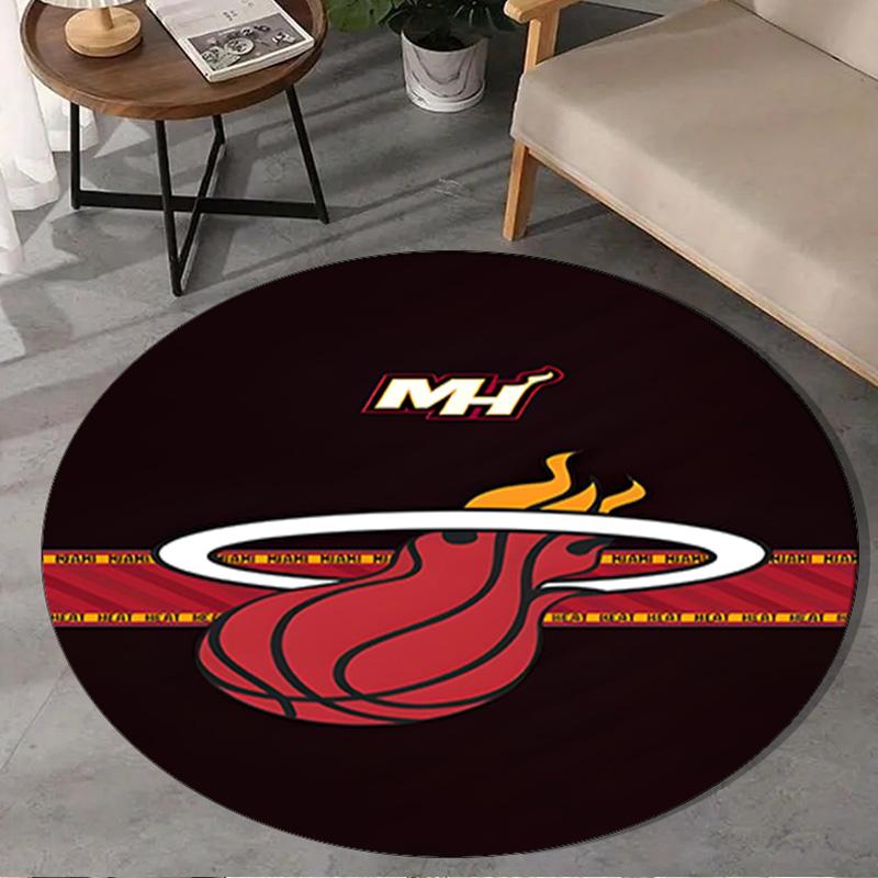 Miami Heat Basketball Kunst Runder Teppich für Wohnzimmer, Schlafzimmer, Spielzimmer, Stuhlunterlage, Teppich, Kreis Teppich, Große Größe Fan Weihnachtsgeschenk