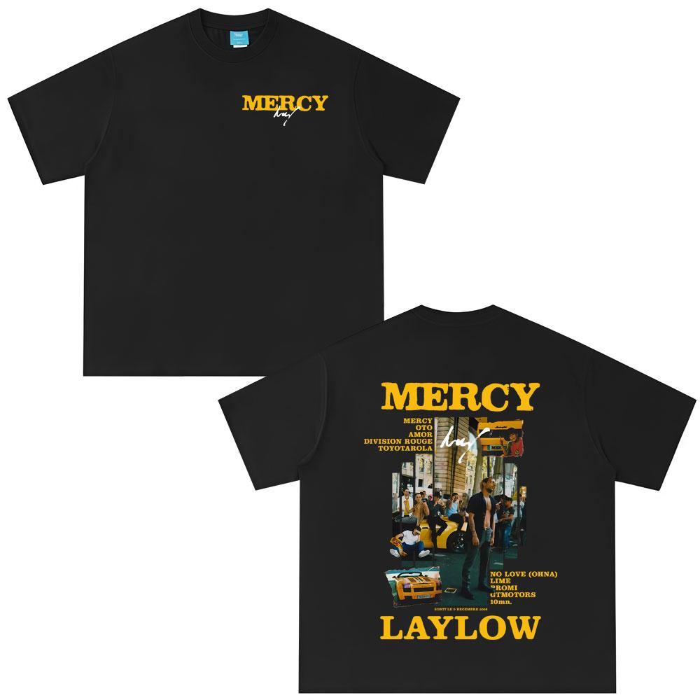 

Французский рэпер Laylow Графический принт Mercy Мужская и женская хип-хоп мода Поп-музыка Летний принт 100% чистый хлопок Футболка Y2k S