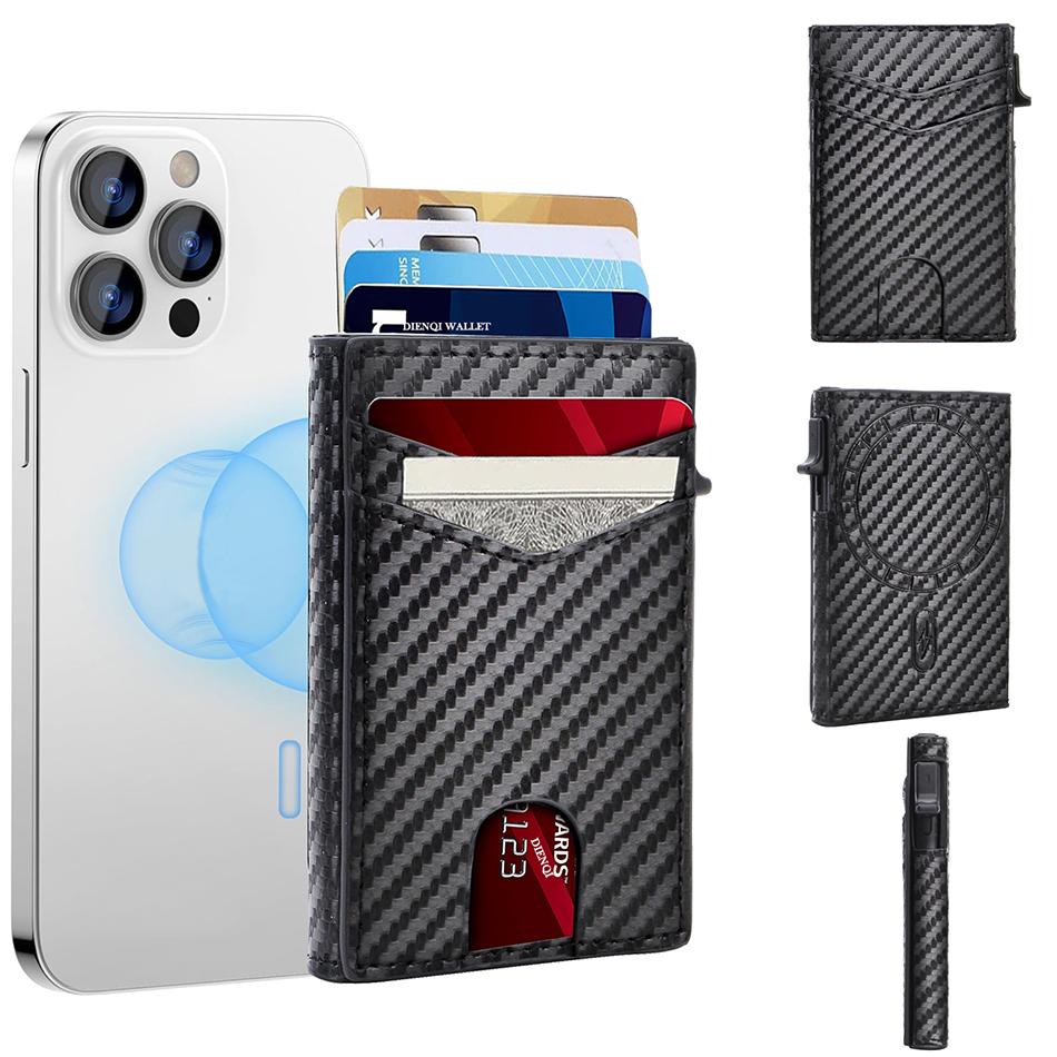 Credit Card Holder Men Magnetic Wallets Rfid Blocking Carbon Bank Cardholder Case Wallet for IPhone 16 15 14 Pro Max