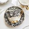 English afternoon tea, bone porcelain plate, dessert plate, ceramic snack, western plate, black lace. Coffee cups and a set of flavors