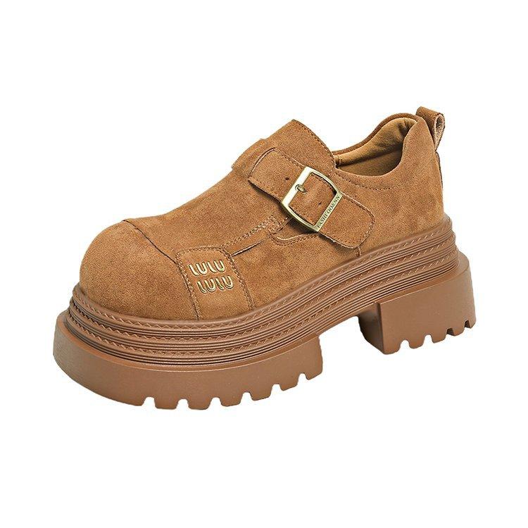 [Youshilai] Frosted leather platform loafers women's spring 2025 new retro muffin versatile small leather shoes