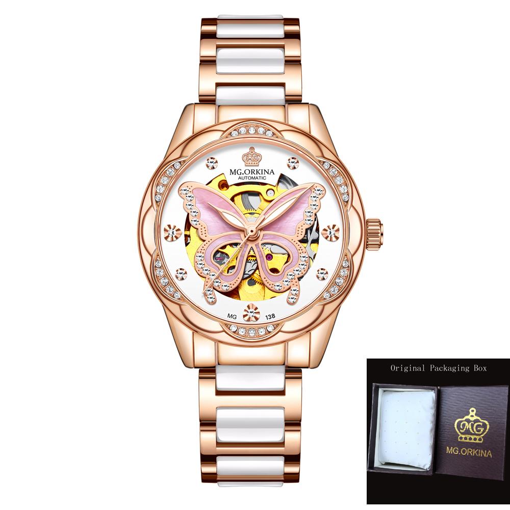 ORKINA Brand New Luxury Women Watches Ceramic Diamond Ladies Butterfly Hollow Automatic Mechanical Wristwatch Relogios Femininos