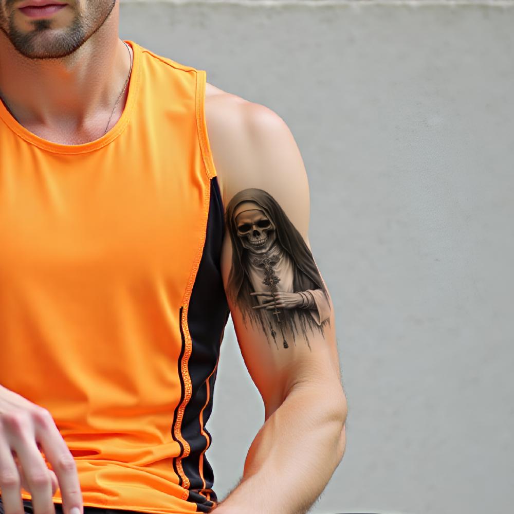 3pcs Temporary Tattoo Waterproof Long-lasting Body Stickers Knight With Castle Skull With Nun Axe With Skull For Thighs