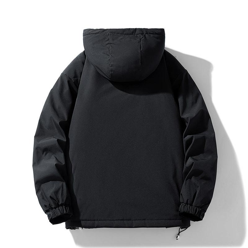 Bunda Stojací límec S kapucí, větruodolná, zahuštěný teplý trenčkot Jednobarevný kabát pro páry Podzimní a zimní sametová bunda