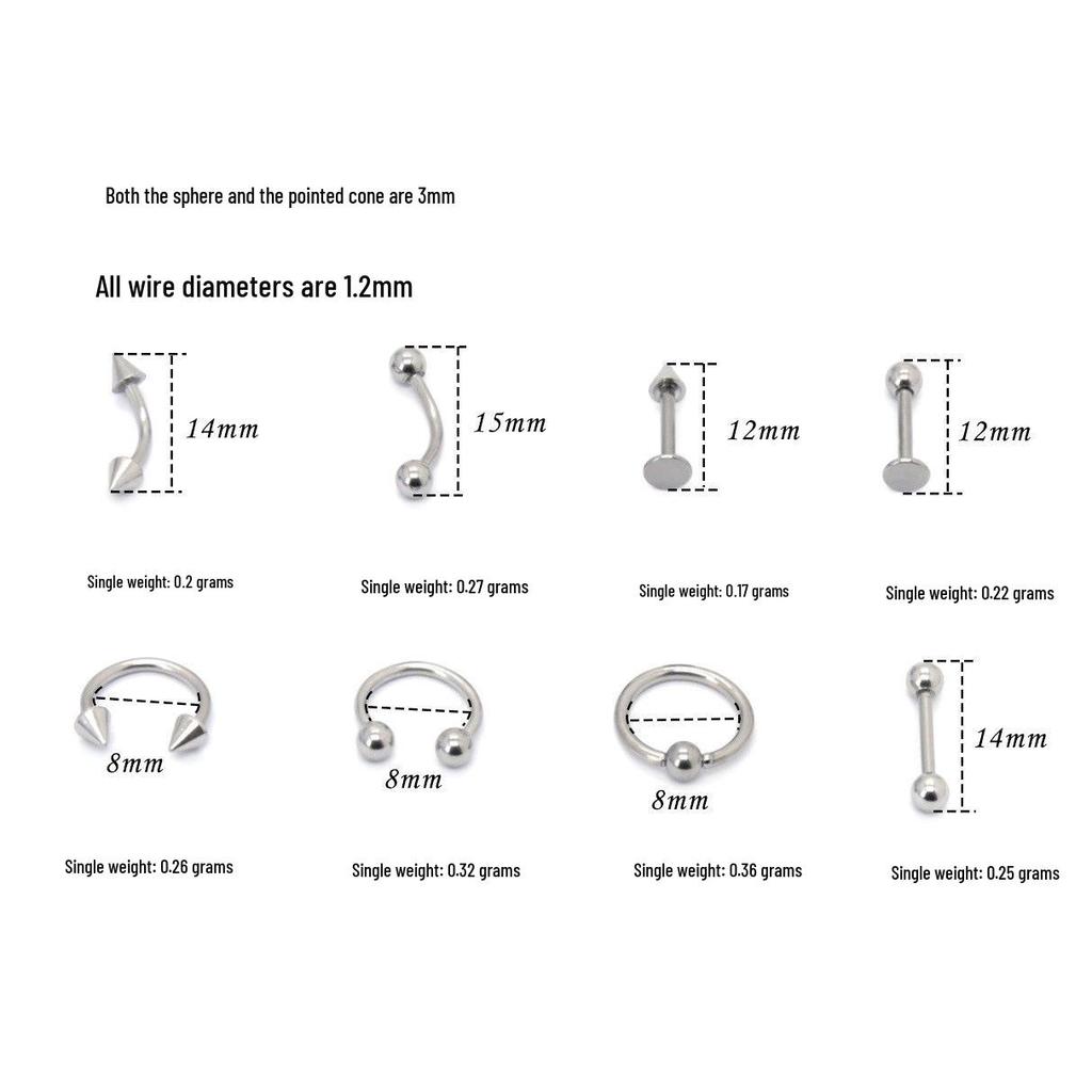 European and American Style Stainless Steel Nose Ring and Stud Earrings for Body Piercing