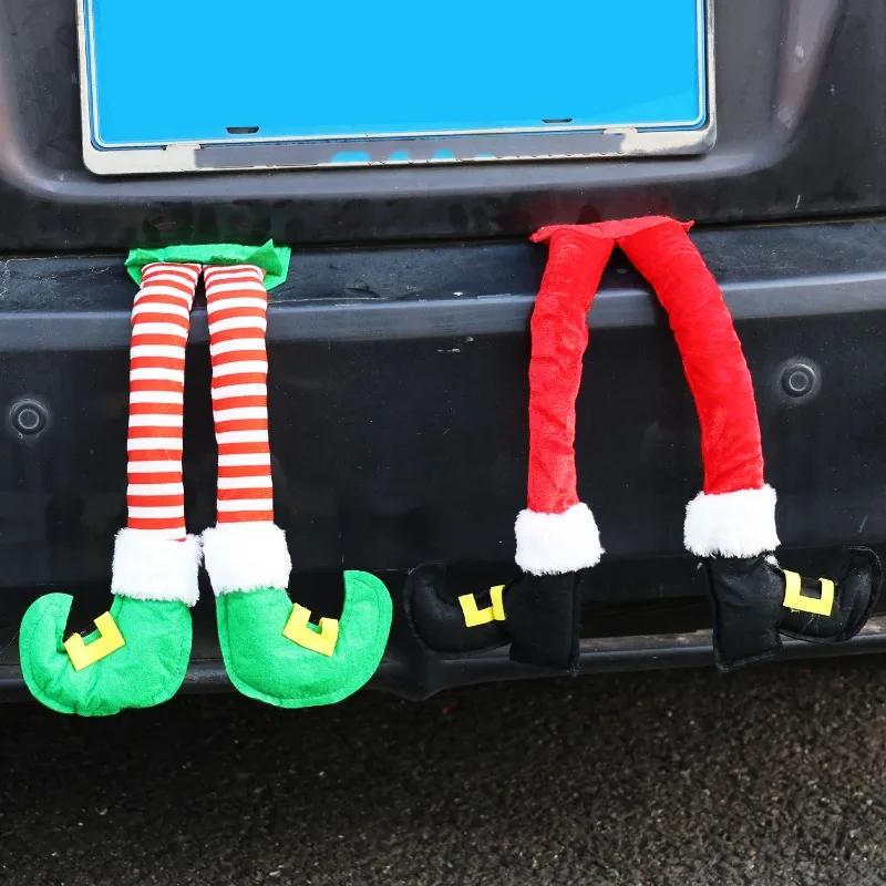 1PC Car Decor Christmas Striped Fabric Hanging Ornament Plush Santa Claus Elf Legs Hanging Ornament Christmas Tree Decoration