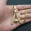 Gold-Plated Titanium Steel Diamond Baseball Pendant Necklace