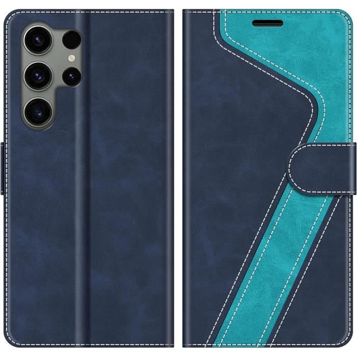 Skal för Samsung Galaxy S24 Ultra - Blå - Lädereffekt - Fullständigt skydd - 360°-flik - Flexibelt