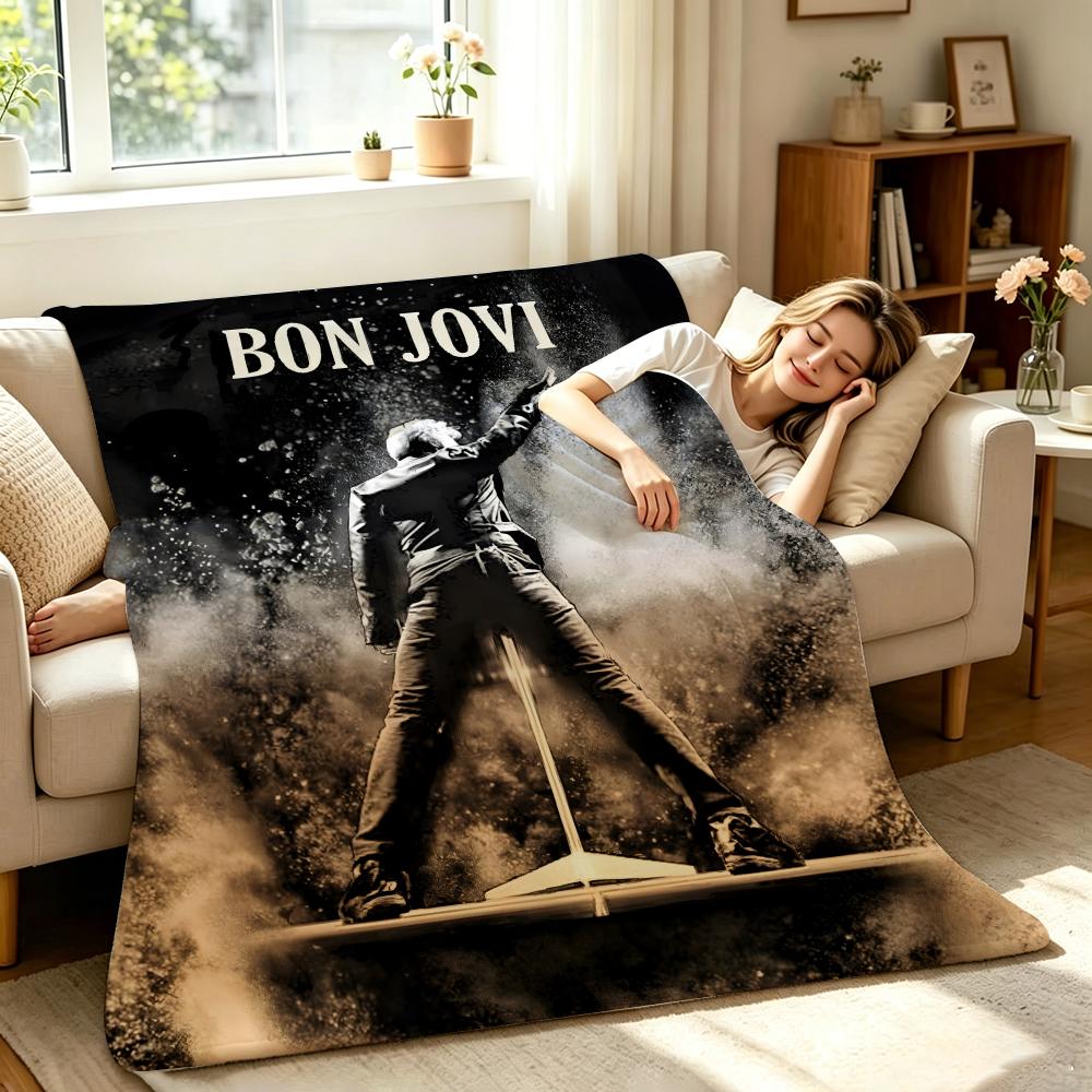 Music B-Bon J-Jovi Throw Soft Warm Flannel Throw Blanket Multi?use for Sofa Bed Office Portable Air Conditioning Nap Blanket