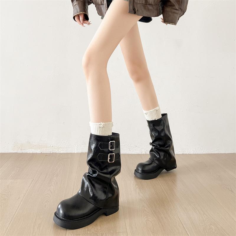 Queen Van Yinglun Maillard brown thick heel heightening short boots women's 2025 new autumn thin trouser boots