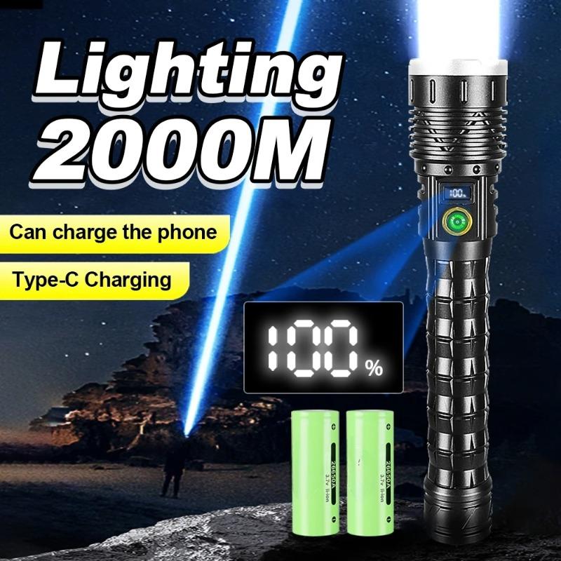 Super High Power LED Flashlight Ultra Power Outdoor Rechargeable Hand Torch 5 Mode Type-C Charging  Lighting 2000m