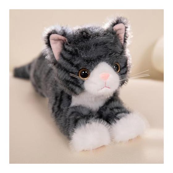 Brown tabby calico cat cat plush toy, realistic to the touch, hugging pillow, stuffed toy, black cat, white cat, cat, cat, cute, animal, washable,