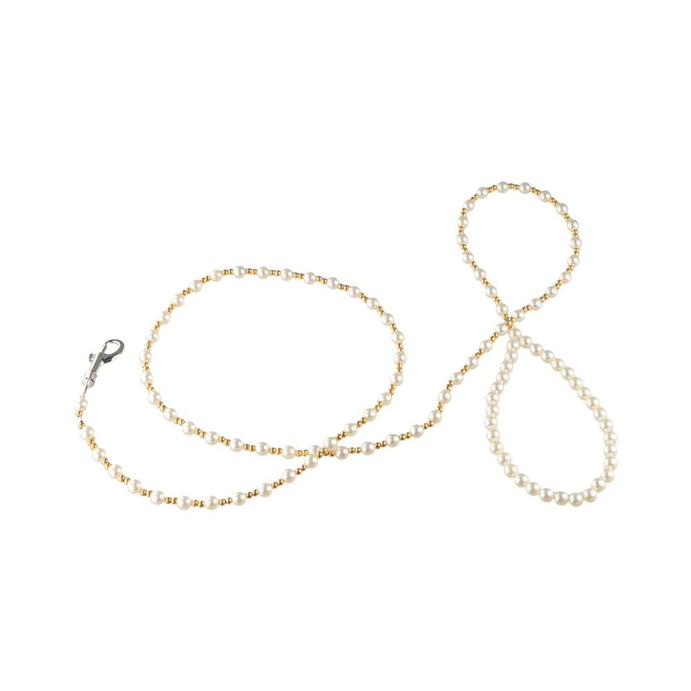 120cm Pearls Dog Harness Leash Luxury Strong Beaded Dog Leash Alloy Hook Elegant Pet Training Lead Leashes Walking Traction