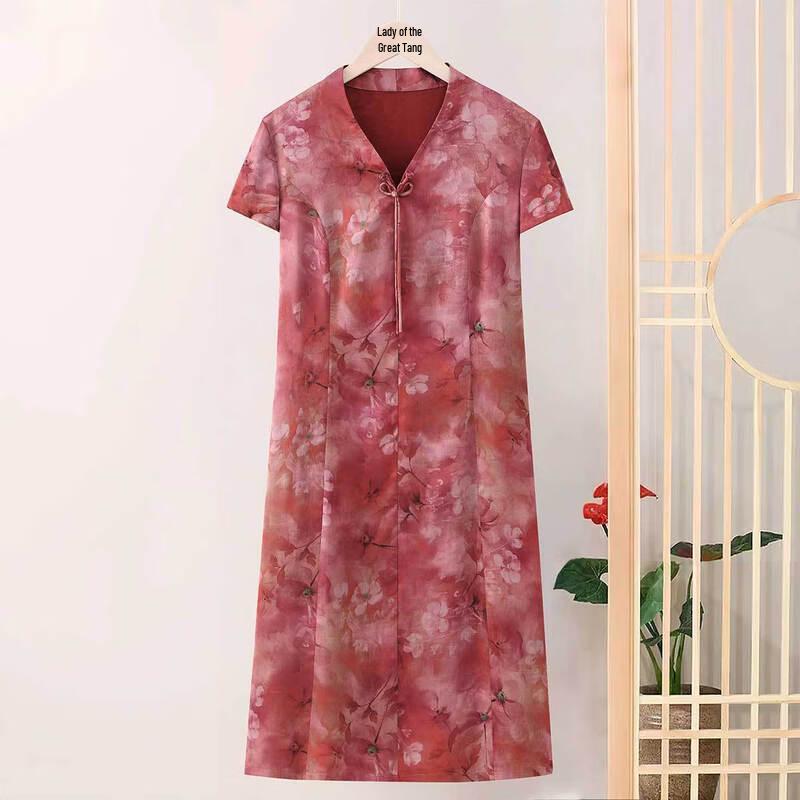 

New Chinese Style Printed A-Line Dress for Women 2XL