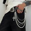 Punk Rock Cross-shaped Pearl Waist Chains Metal Pendant Pant Chain Waist Chain  For Women Man