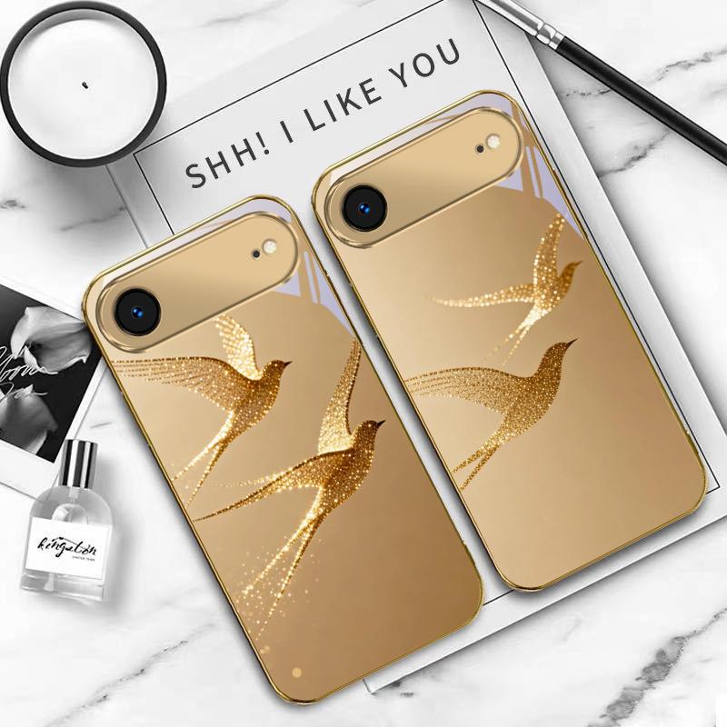 Oiseau doré volant Pour IPhone 17Pro Max 16 17 Pro 15 Pro 14 13 Plus 12 Mini 11Pro Max XR 16E 17 Air Coque de téléphone en verre dorée