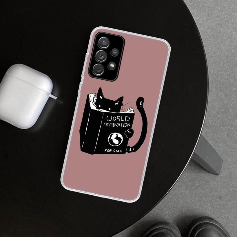 Cartoon Cute Black Cat Phone Case for Samsung Galaxy A17 A16 A26 A36 A56 A57 A37 A15 A25 A35 A55 A14 A24 A34 A54 A13 A23 A33 A53