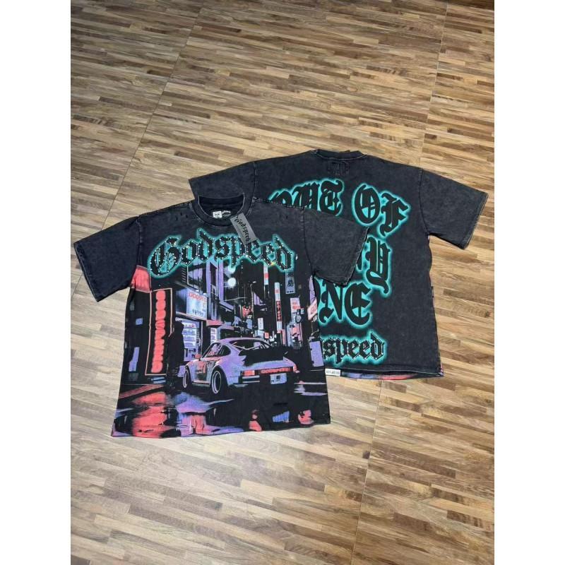 Mens Oversized Graphic Tee With Skull Print Washed Vintage Cotton T-Shirt Loose Fit Short Sleeve Crew Neck