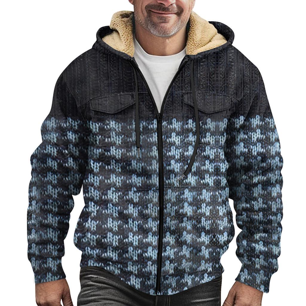 Men'S Winter Zipper Hooded Fleece Sweatshirt With Patch Pocket Casual Jacket
